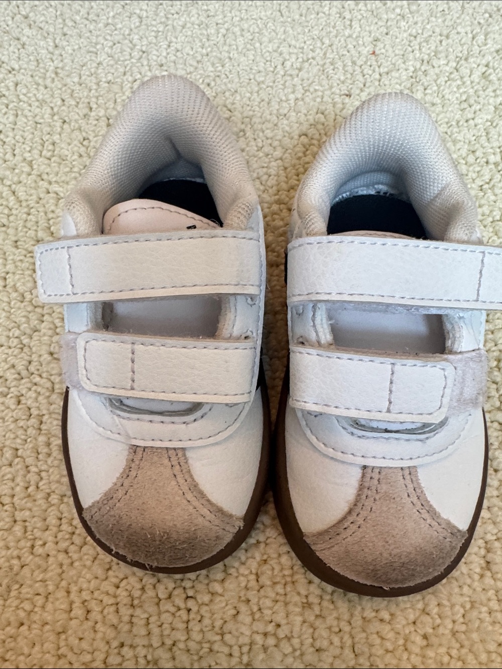 adidas White and Tan Baby Velcro Sneakers
